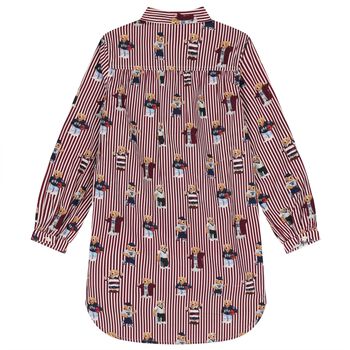 Girls White & Red Polo Bear Striped Shirt Dress