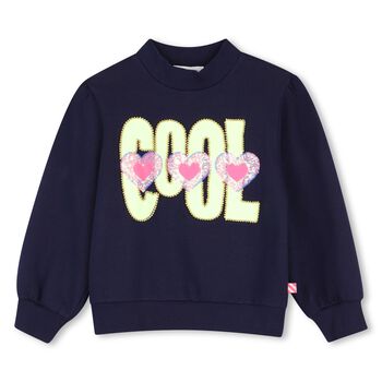Girls Navy Blue Sequin Heart Sweatshirt