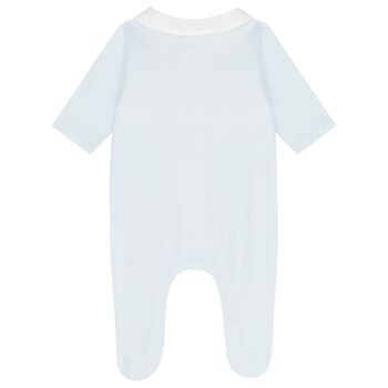 Baby Boys White & Blue Logo Babygrow