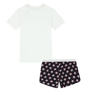 Girls White & Navy Logo Pyjamas