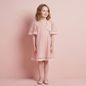 Girls Pink Lace & Chiffon Bow Dress