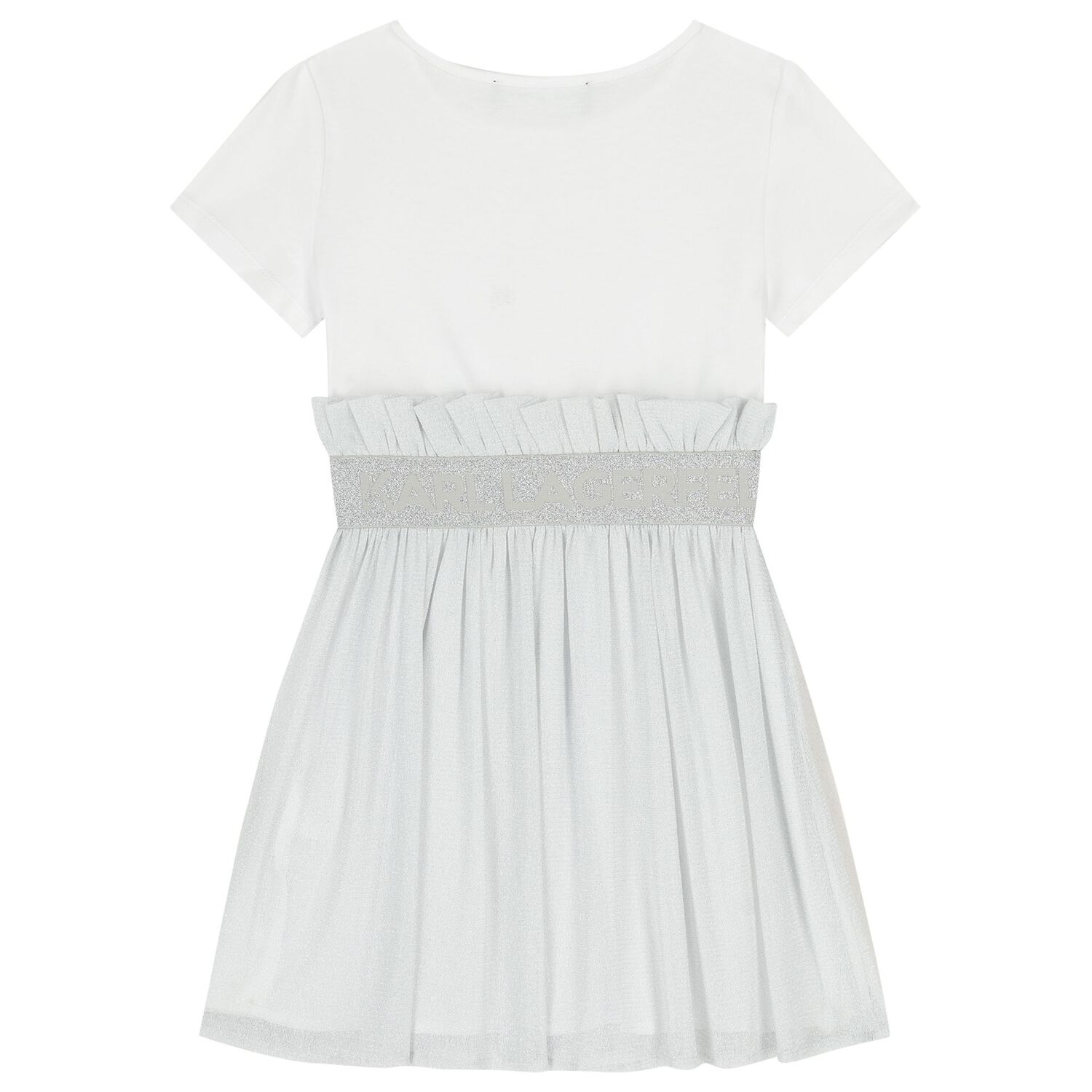 Girls White & Silver Tulle Dress, 1, hi-res