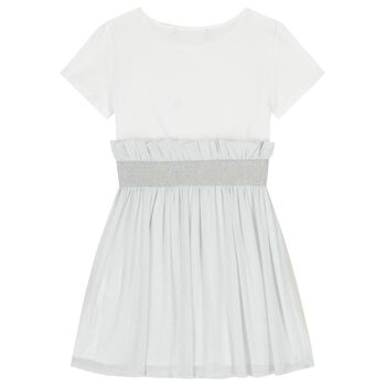 Girls White & Silver Tulle Dress