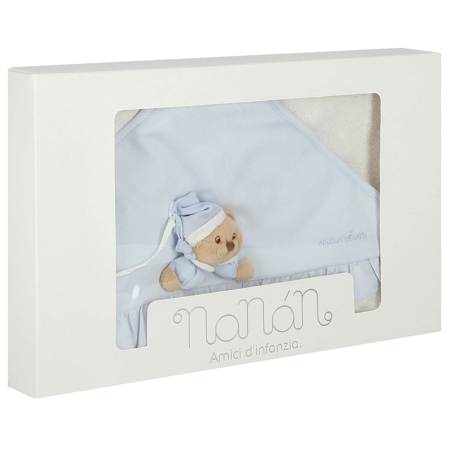 Baby Boys White & Blue Teddy Bear Hooded Towel, 1, hi-res image number null