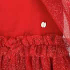 Girls Red Tulle & Chiffon Cape Dress, 3, hi-res