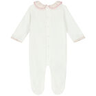 Baby Girls White & Pink Bow Babygrow, 1, hi-res
