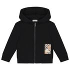 Black Logo Hooded Zip Up Top, 1, hi-res
