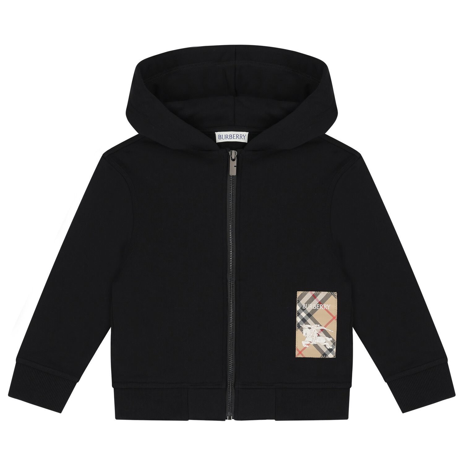 Black Logo Hooded Zip Up Top, 1, hi-res image number null