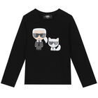 توب بأكمام طويلة بالشعار باللون الأسود للبنات, 1, hi-res