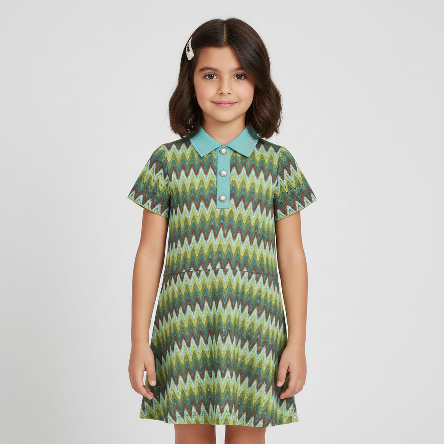 Girls Green Crochet Lace Dress, 1, hi-res