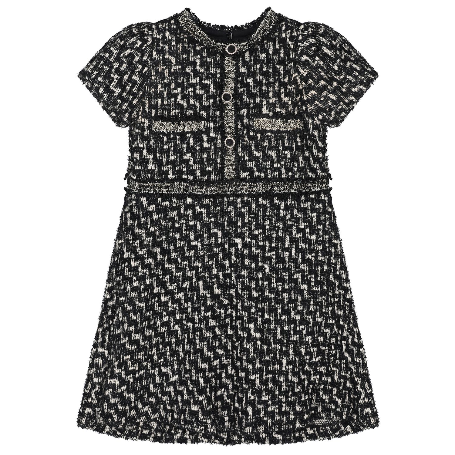 Girls Black & Ivory Tweed Dress, 1, hi-res