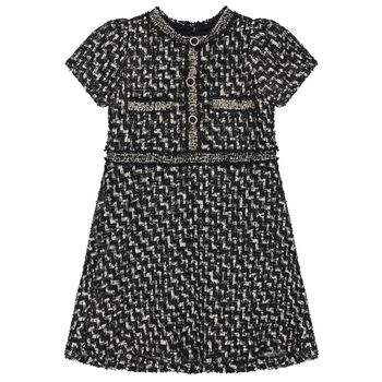 Girls Black & Ivory Tweed Dress