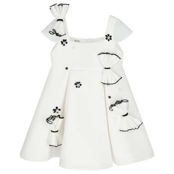 Girls White Bow & Flower Dress