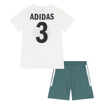 Younger White & Green Marvel Logo Shorts Set