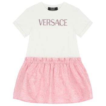 Girls White and Pink Logo Dress