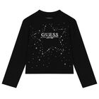 توب بنات بأكمام بالشعار باللون الأسود, 2, hi-res