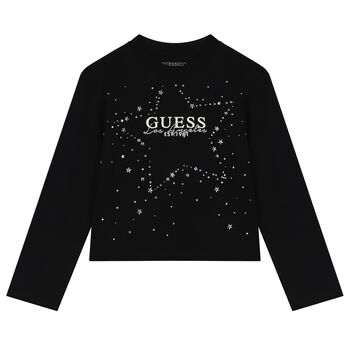 توب بنات بأكمام بالشعار باللون الأسود