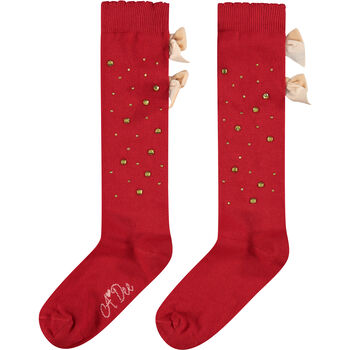 Girls Red Embellished Bow Socks