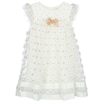 Girls Ivory & Gold Tulle Dress