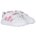 Girls White & Pink Grand Court Trainers, 1, hi-res