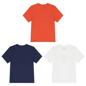 Boys Navy Blue, Ivory & Orange T-Shirts (3 Pack)