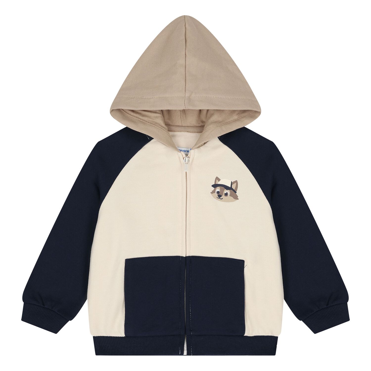 Younger Boys Beige & Navy Blue Tracksuit Set, 3, hi-res