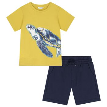 Boys Yellow & Navy Blue Shorts Set
