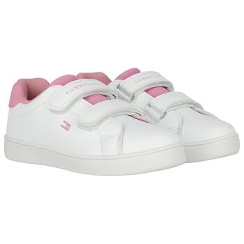 Girls White & Pink Logo Trainers