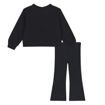 طقم ليجينز بالشعار للبنات باللون الاسود والوردى