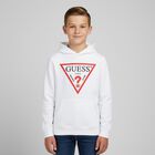 Boys White Logo Hooded Top, 2, hi-res