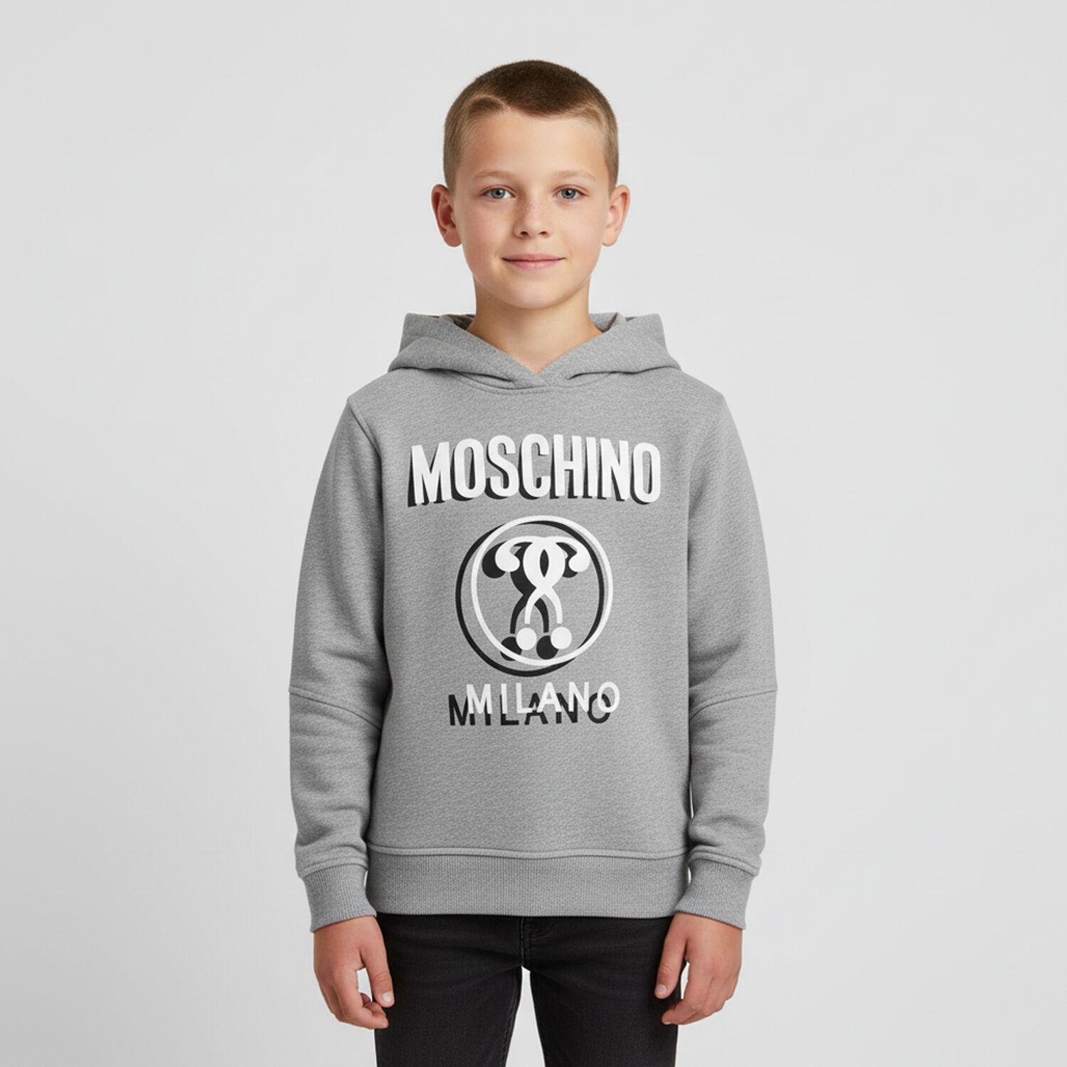 Boys Grey Logo Hooded Top, 1, hi-res image number null