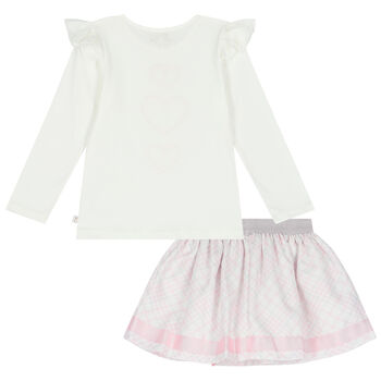 Girls Ivory & Pink Heart Skirt Set