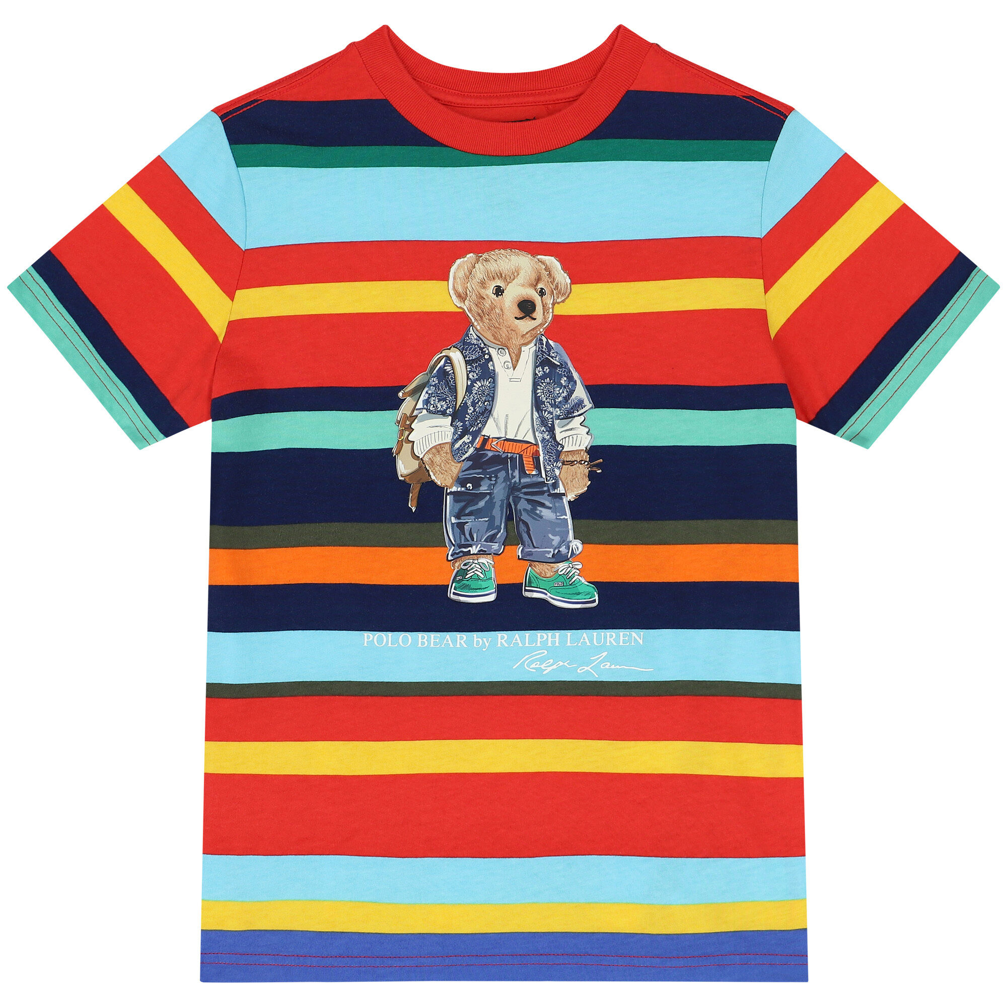 Ralph Lauren Boys Multi-Colored Striped Polo Bear T-Shirt | Junior Couture