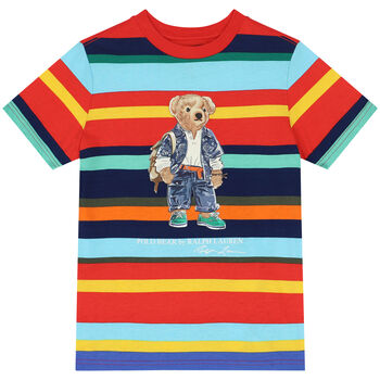 Boys Multi-Colored Striped Polo Bear T-Shirt
