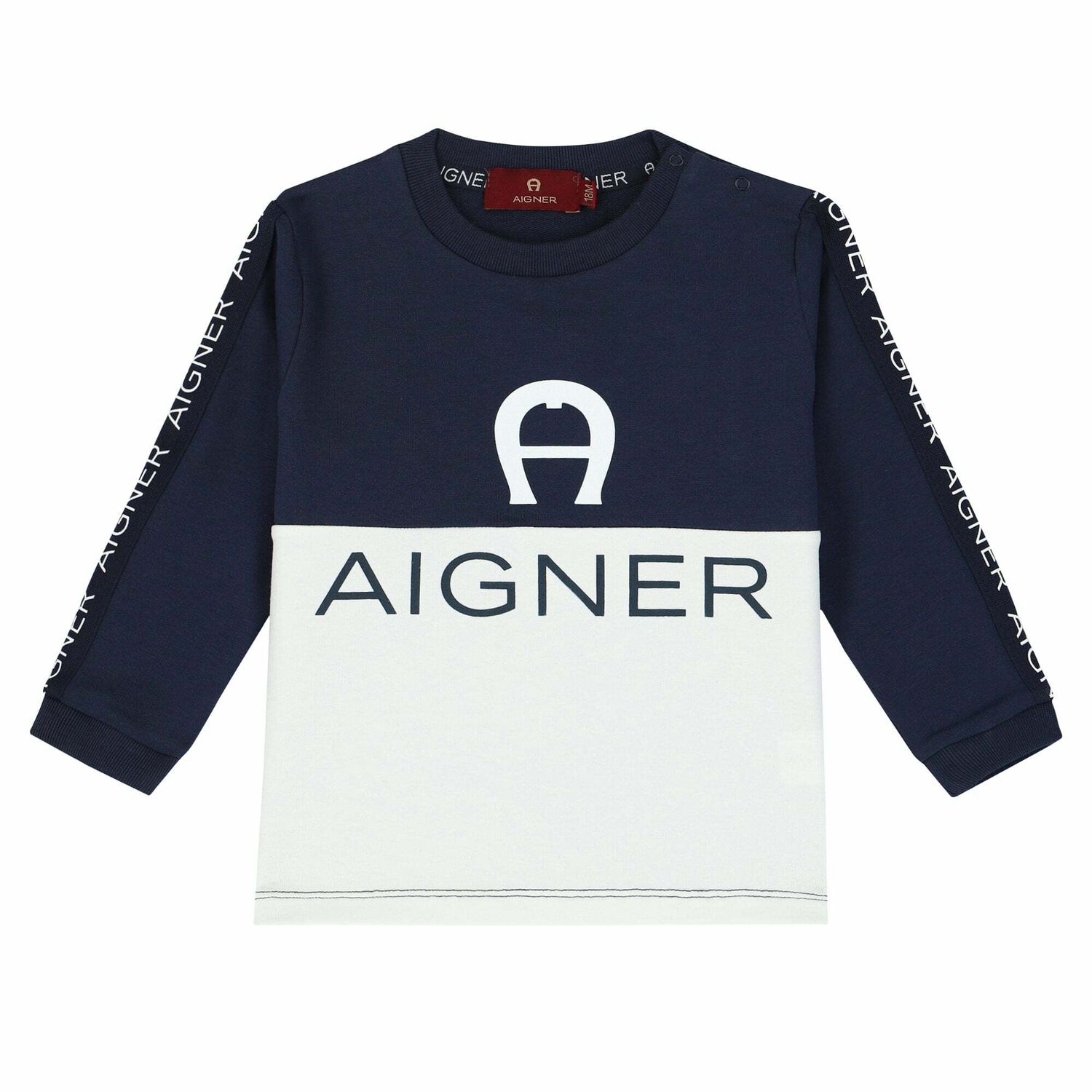 Younger Boys Navy Blue and White Logo Long Sleeve Top, 2, hi-res image number null