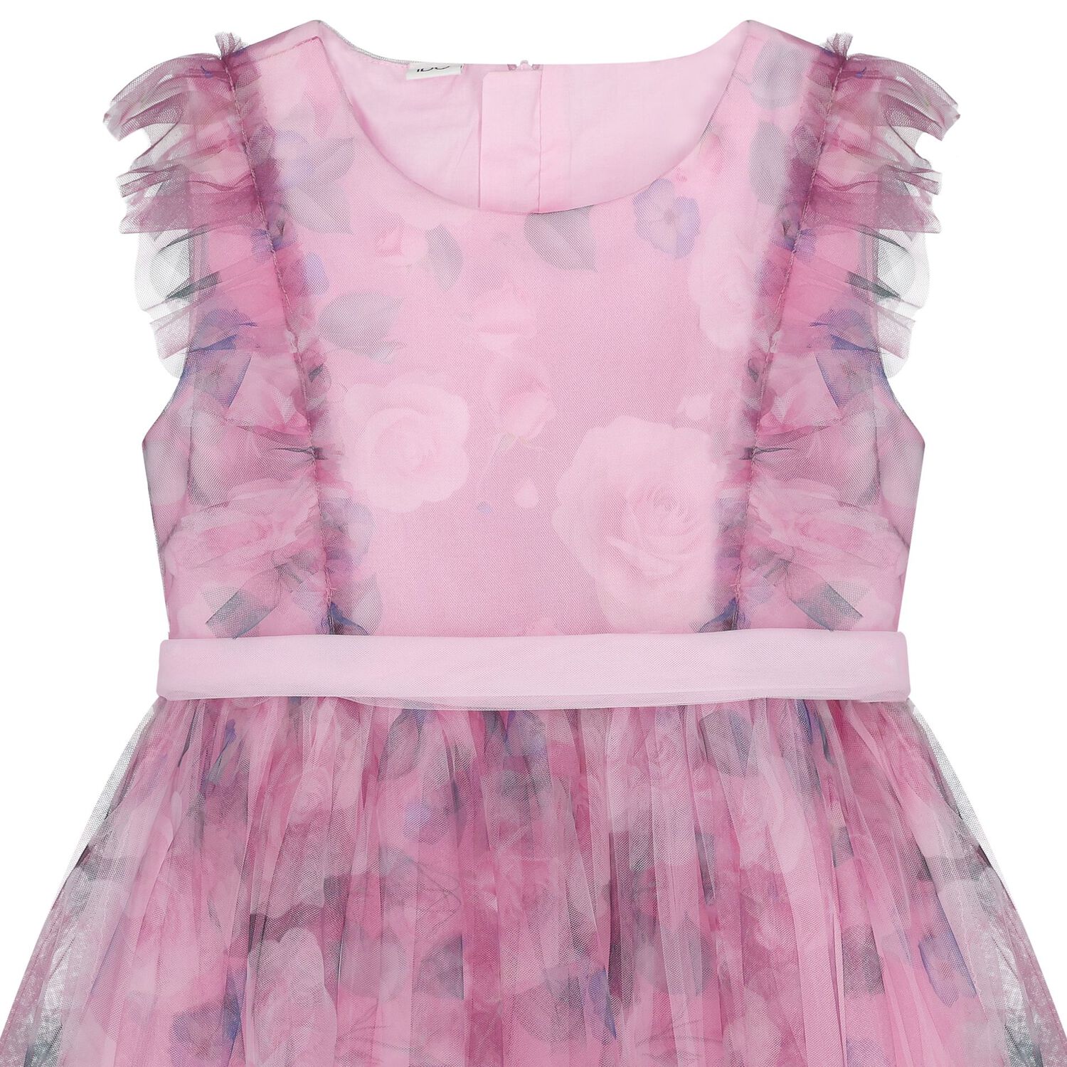 Girls Pink Floral Tulle Dress, 1, hi-res