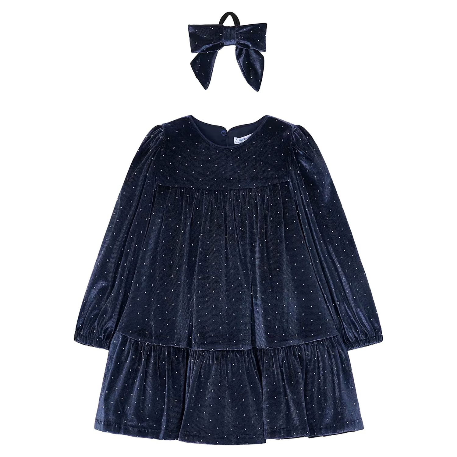 Girls Navy Blue Sparkle Velvet Dress Set, 3, hi-res