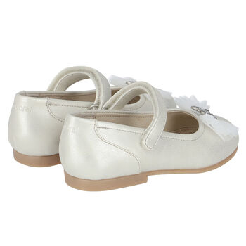حذاء باليرينا بفيونكة باللون الأبيض للبنات