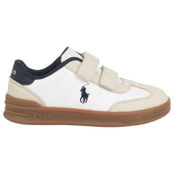 Boys White & Beige Logo Trainers