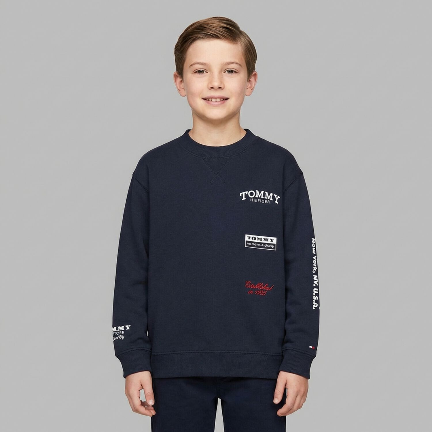 Boys Navy Blue Logo Sweatshirt, 1, hi-res