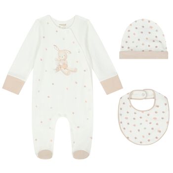 White & Beige Bunny Babygrow Gift Set