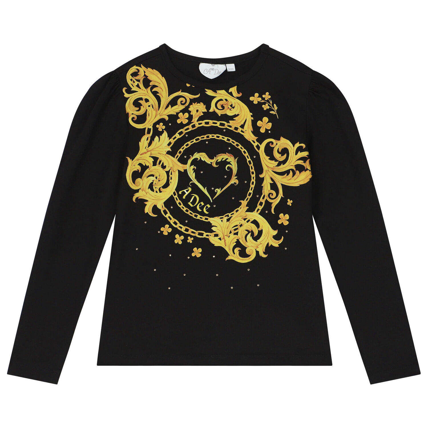 طقم تنورة بنات باللون الاسود والذهبى, 1, hi-res