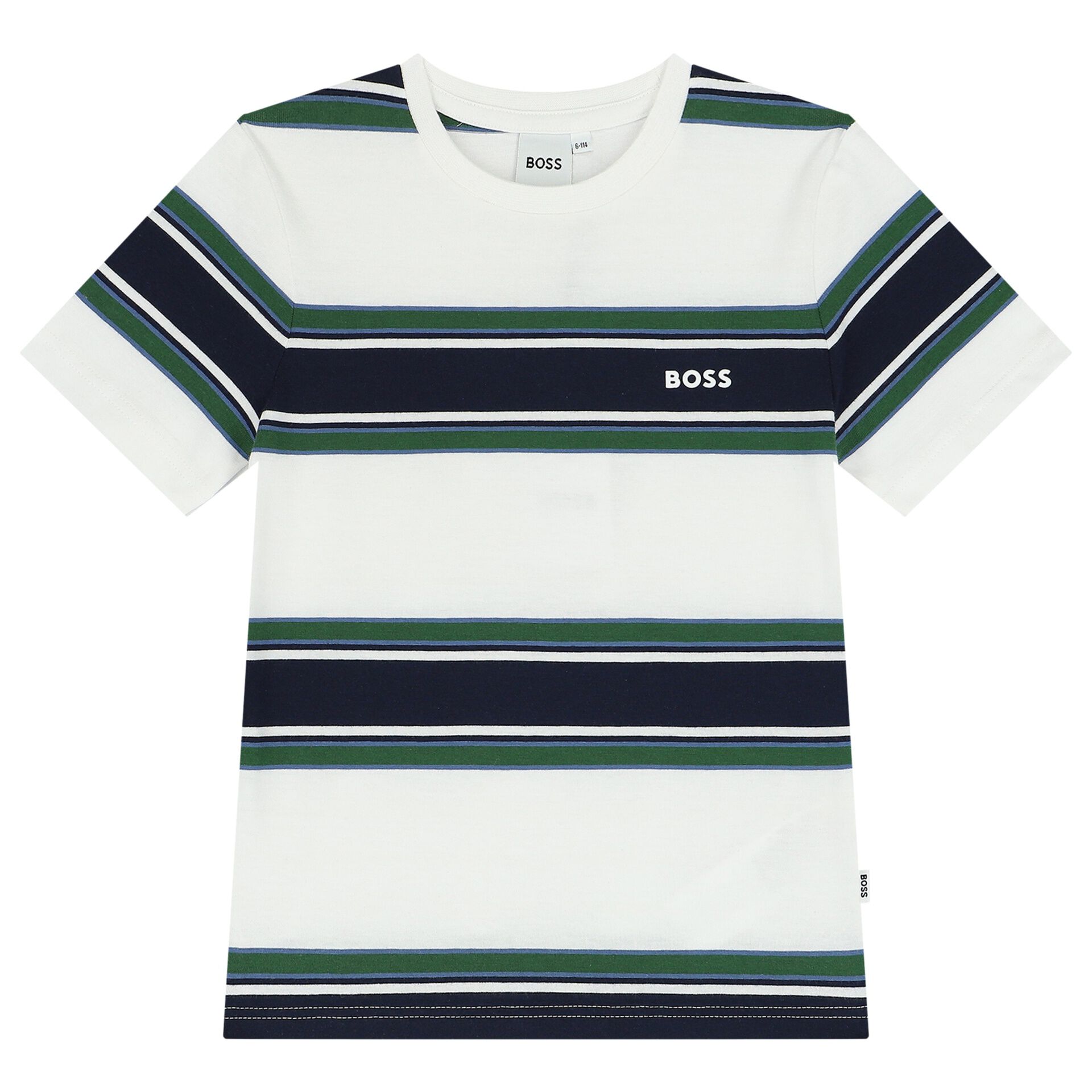 BOSS Boys White Navy Green Striped T Shirt Junior Couture Bahrain