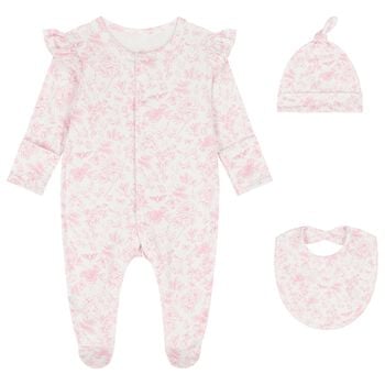 Baby Girls White & Pink Floral Babygrow Gift Set