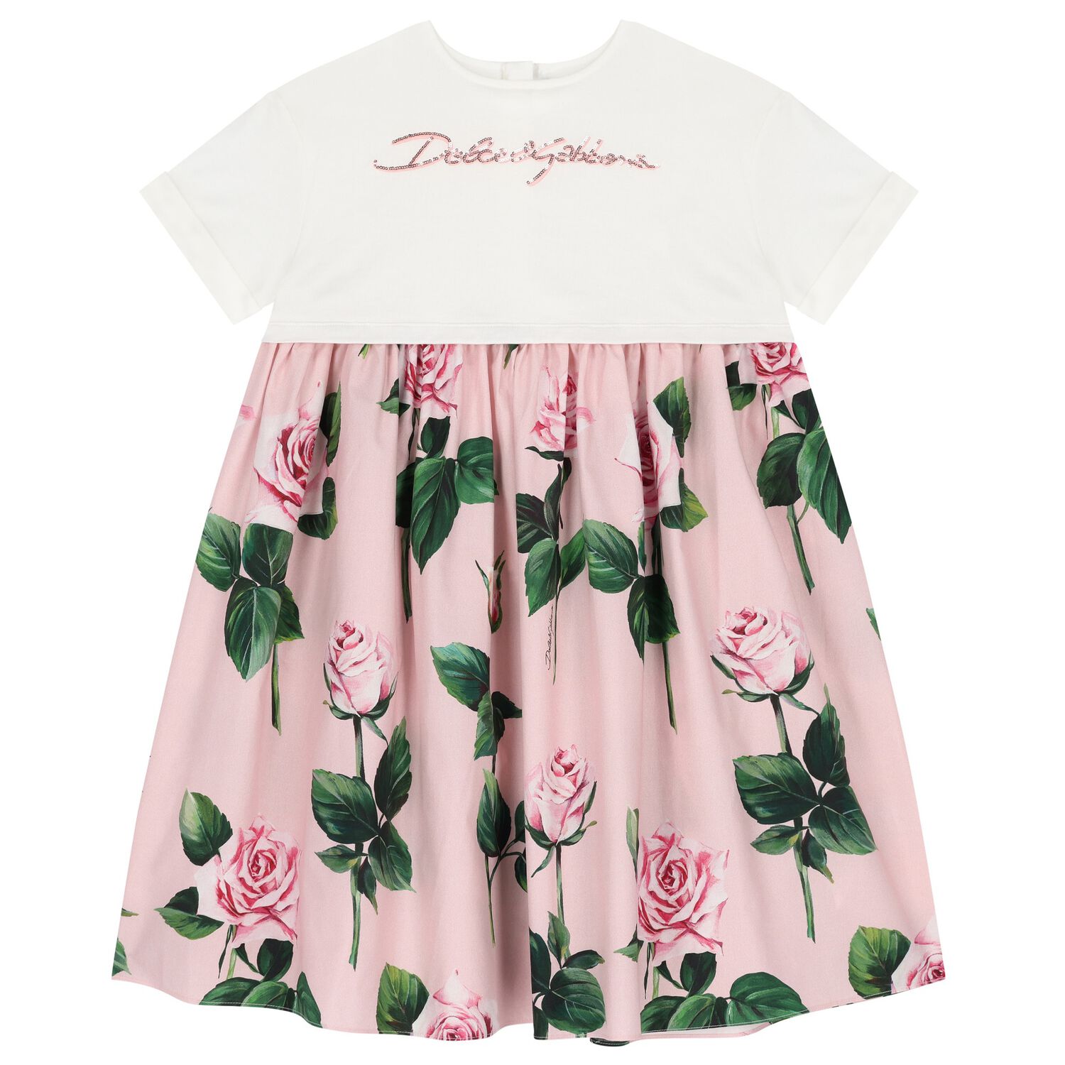 Girls White & Pink Rose Dress, 1, hi-res image number null