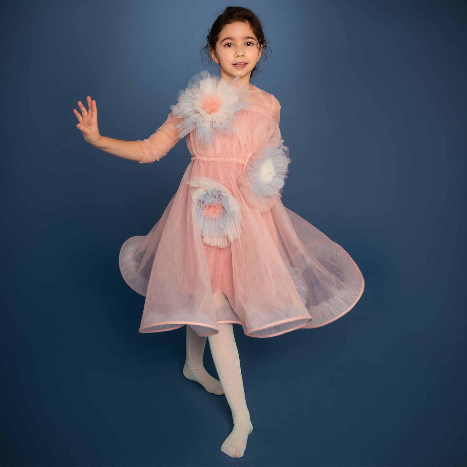 Girls Pink Tulle Flowers Dress, 1, hi-res image number null