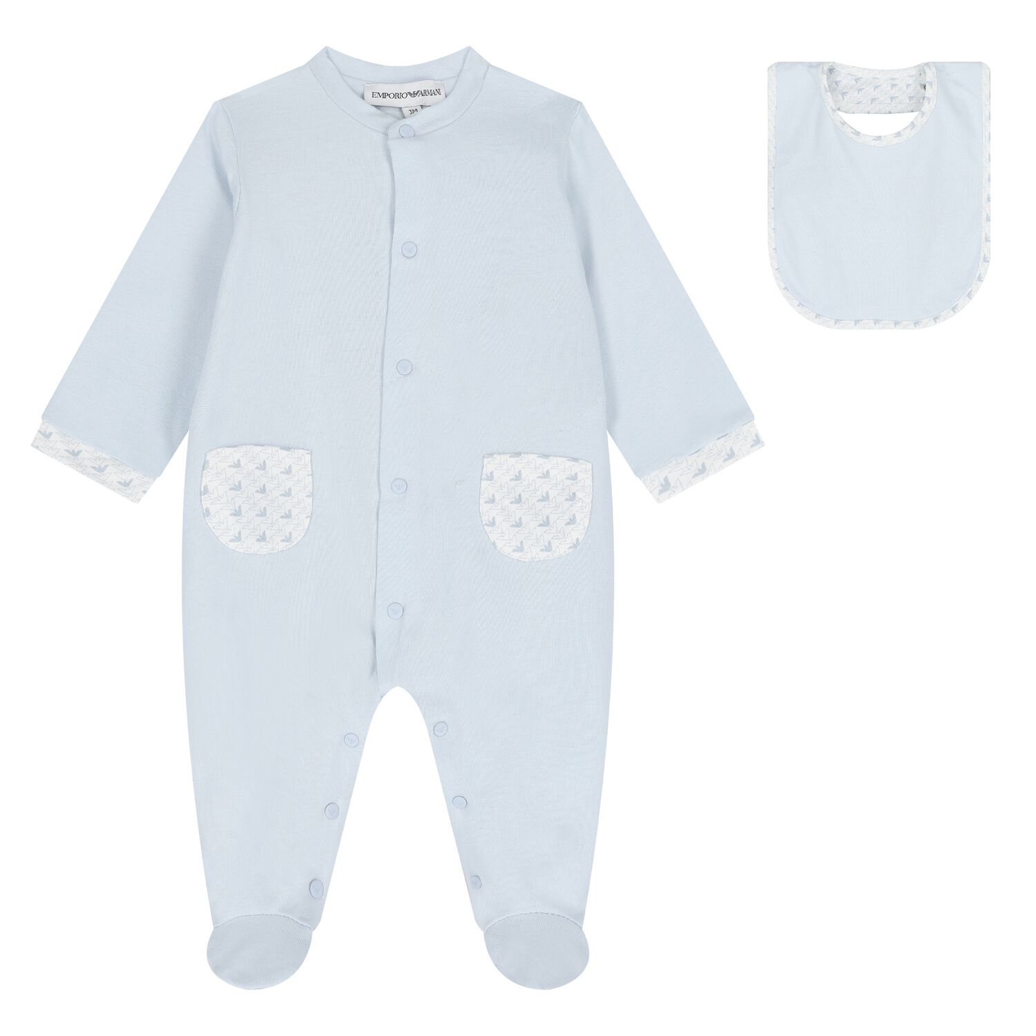Baby Boys Blue & White Logo Babygrow Set, 3, hi-res