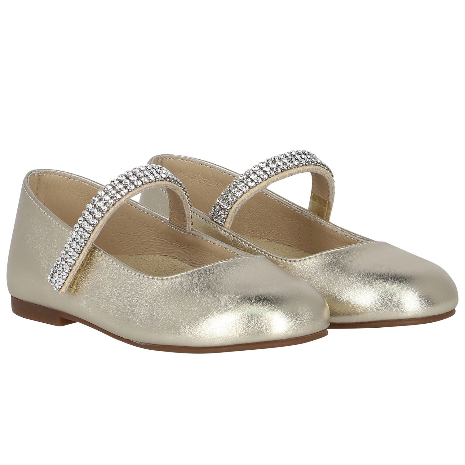 Girls Gold Swarovski Embellished Shoes, 1, hi-res