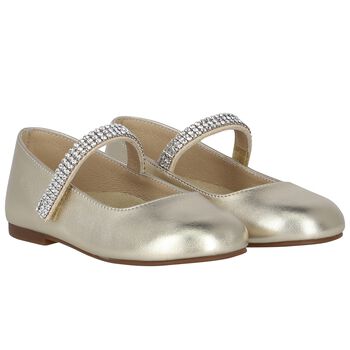 Girls Gold Swarovski Embellished Shoes