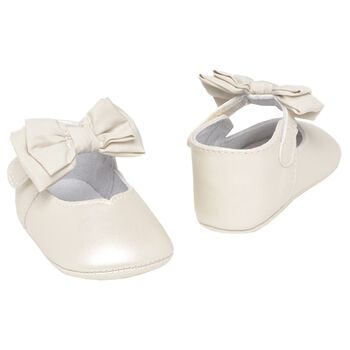 Baby Girls Ivory Bow Pre Walker Shoes, 3 Baby Girls Ivory Bow Pre Walker Shoes